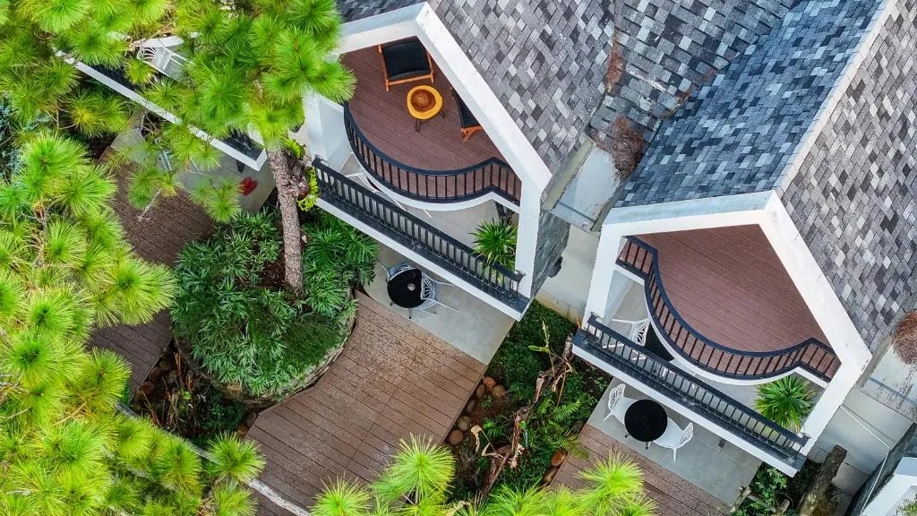 bố cục khu phòng và lối đi tại Casa Vanilla Măng Đen nhìn từ trên cao