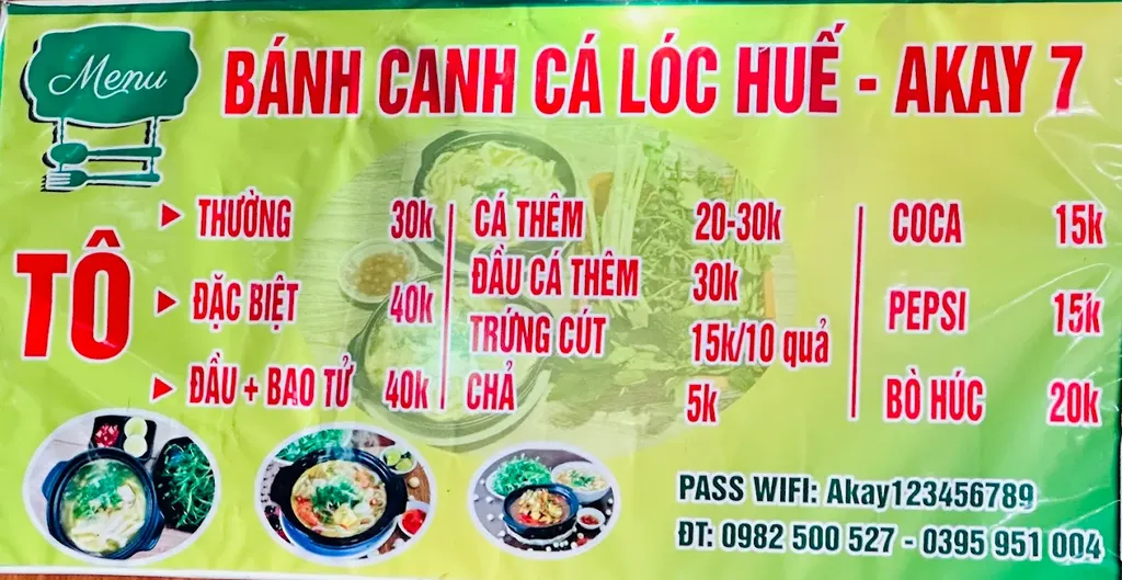 bảng gi&aacute; mới của qu&aacute;n A Kay 7 Măng Đen
